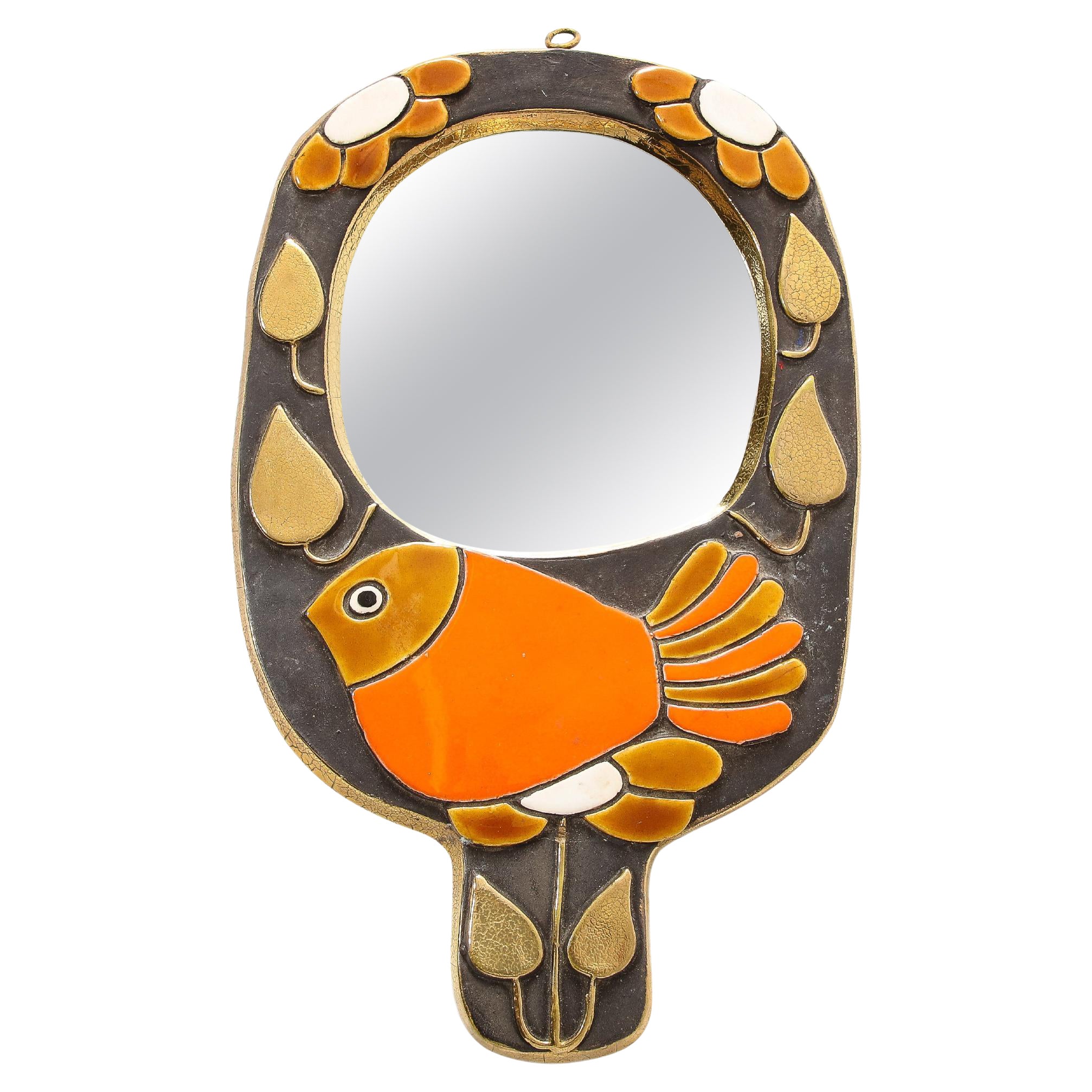 "Moineau" Ceramic Mirror by Mithé Espelt, France 1960's For Sale