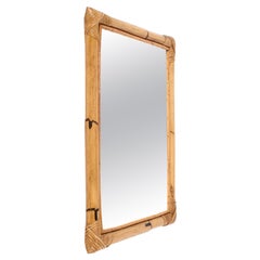 Midcentury Rectangular Mirror with Double Bamboo and Rattan Frame, Italy 1970s