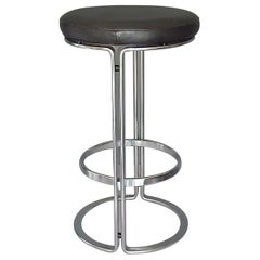 Vintage Horst Brüning Bar Stool Kill International 1968 Steel Black Leather Fabricius