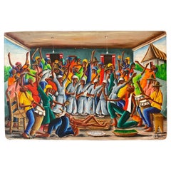 Vintage Dieudonne Rouanez oil Painting On Board Of Haitian Celebration