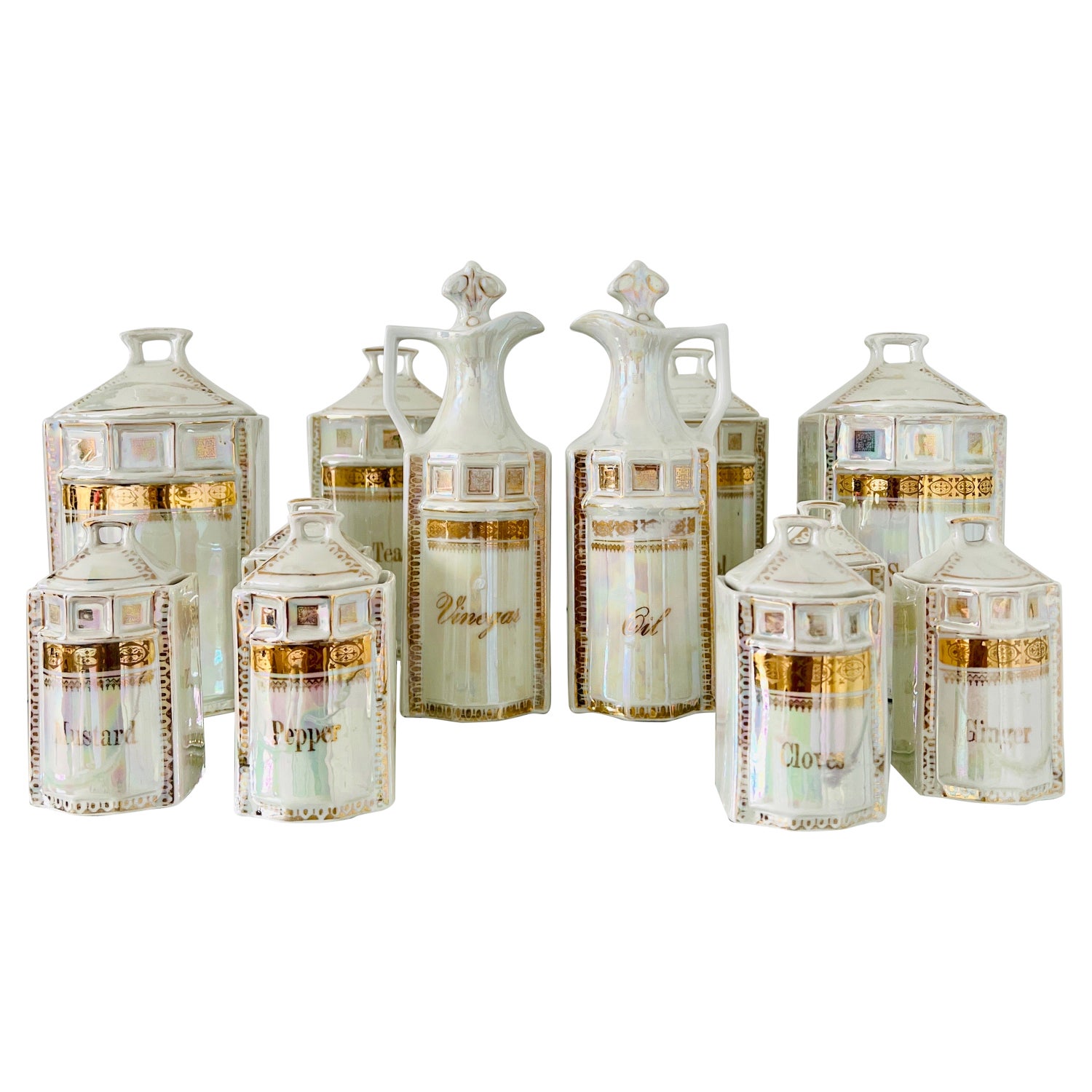 Antique Porcelain Canister Storage Jars and Spice Set 12 Pc., Germany circa  1900 For Sale at 1stDibs