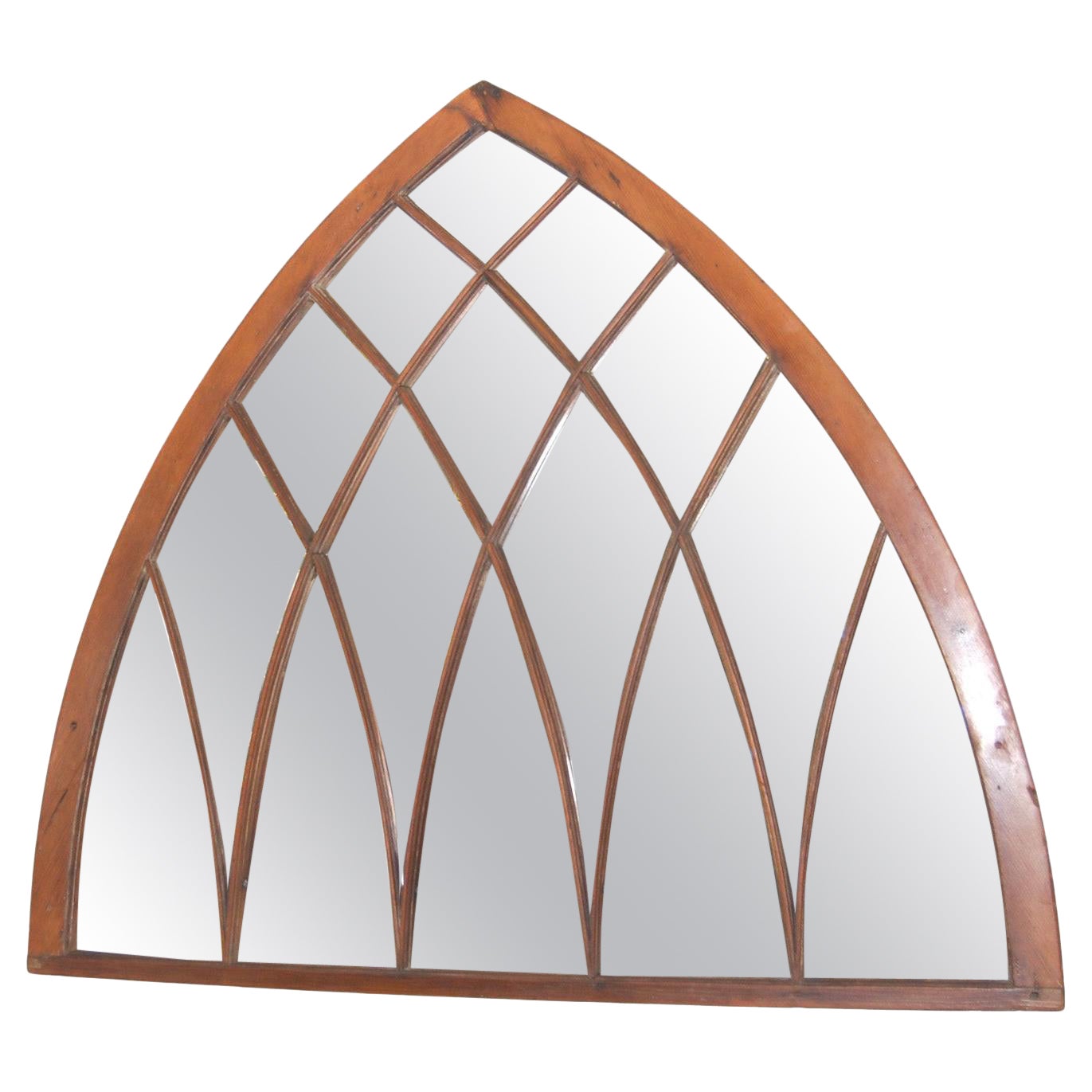 American 19th Century Gothic Style Window Frame Mirror Molded Arched Muntins For Sale