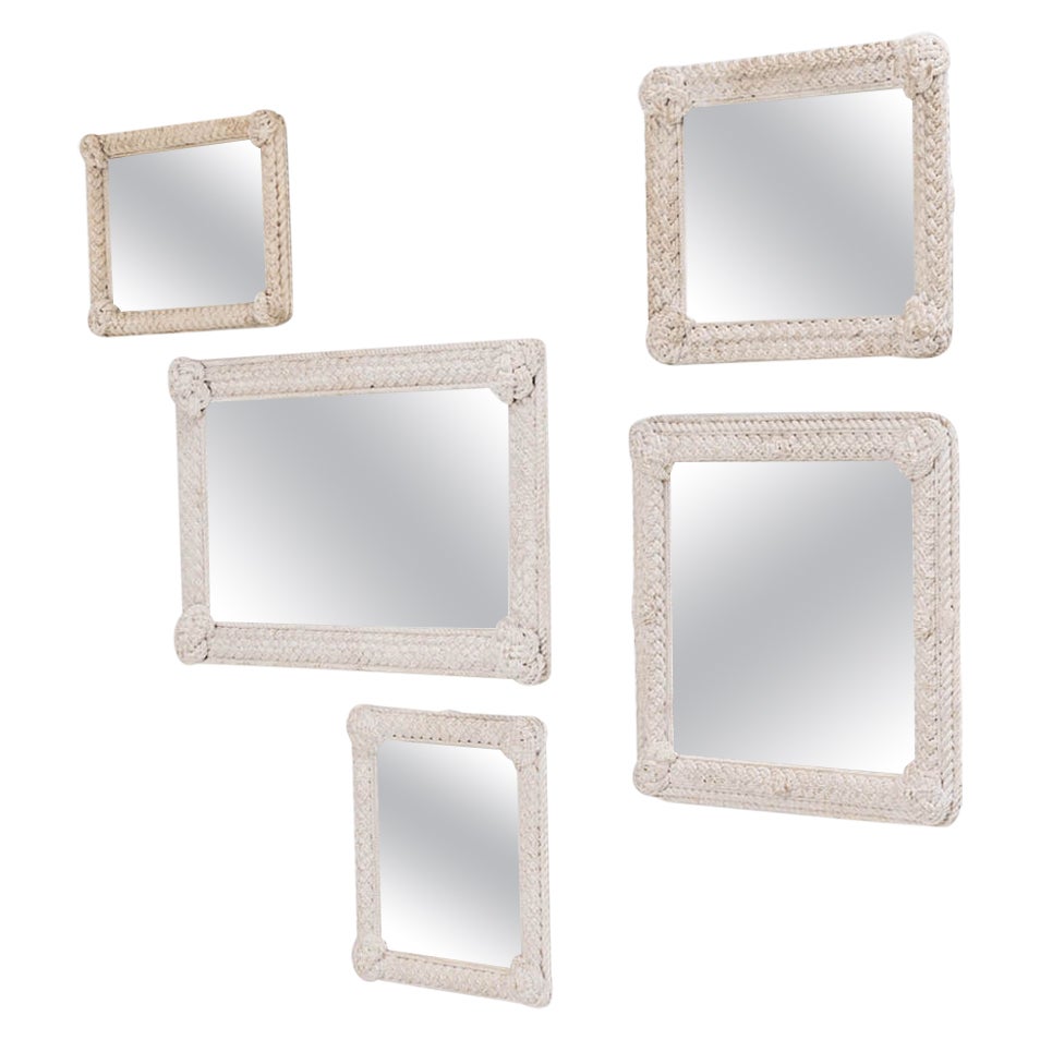 20th Century French Knot White Patinated Mirrors, Set of Five