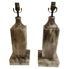 Pair Of Smoky Rock Crystal Lamps