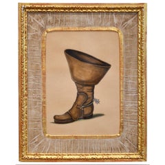 Antique Hand Colored & Painted Over Boot Print 4
