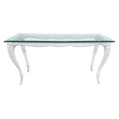 Italian Glass Wood Console Faux Rope Vintage