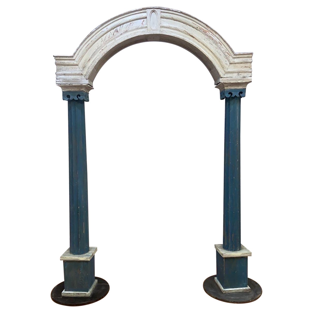 Vintage French Architectural Wood Crafted Dual Columned Free Standing Archway For Sale
