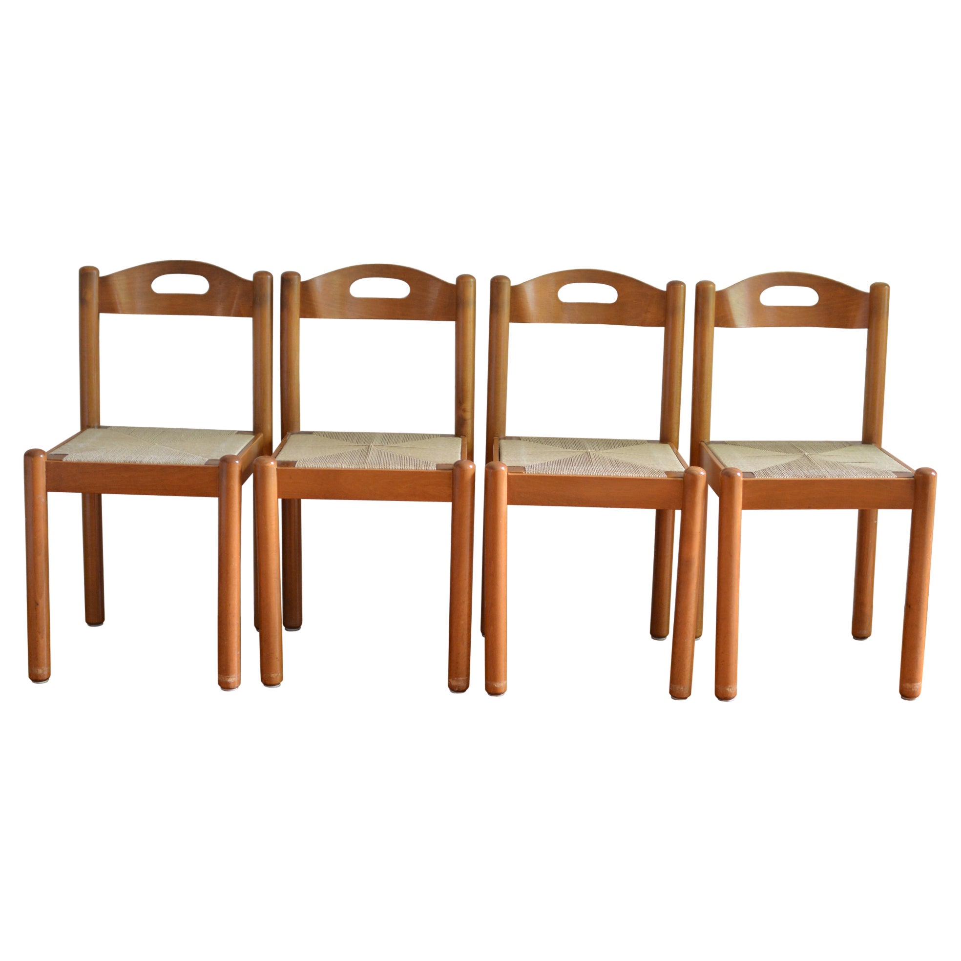 Set of 4 Rush Papercord Dining Chairs, Made in Italy