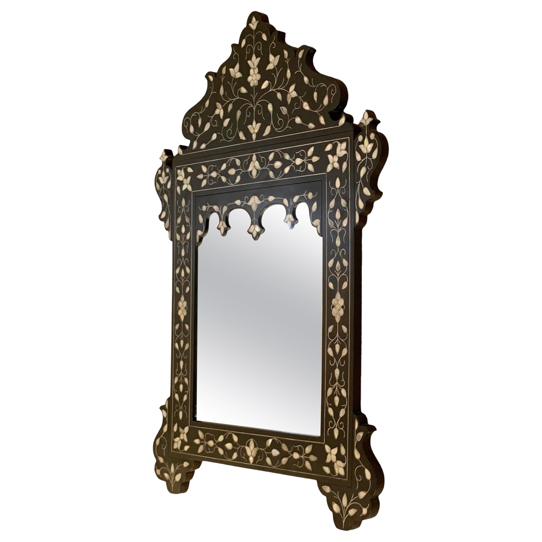 Hand-crafted Wood Mirror with Mother-of-pearl Inlay