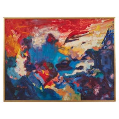Composition abstraite, huile sur toile, Gail Lapins