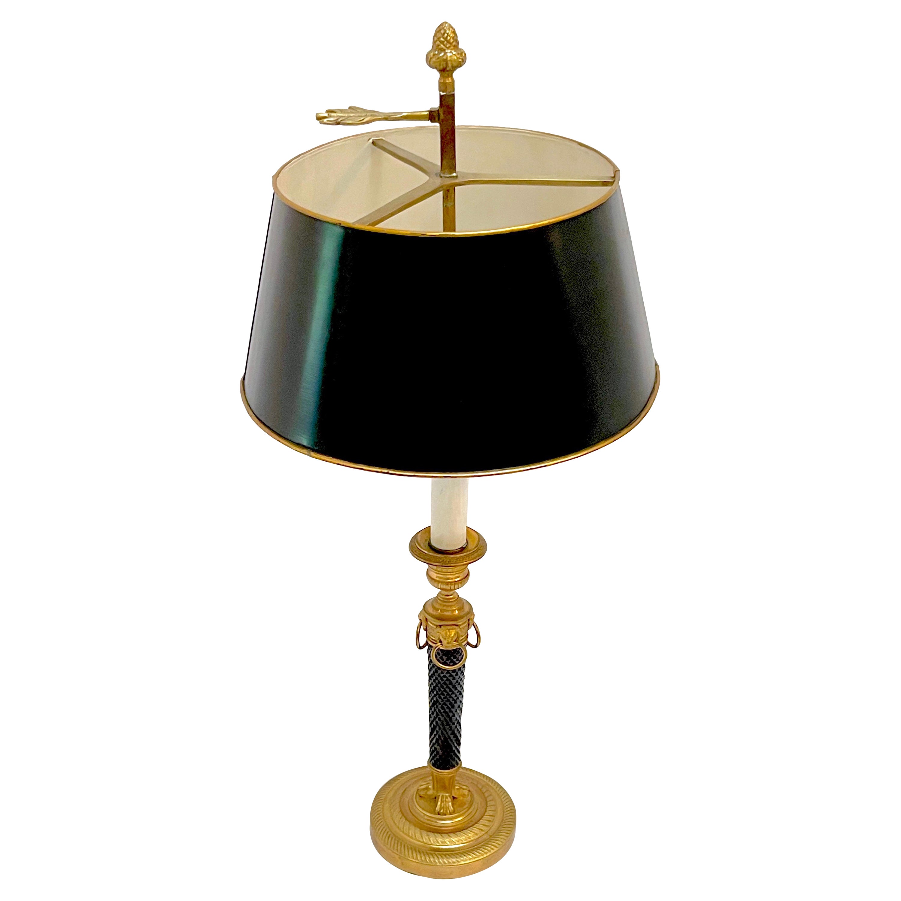 Lampe bouillotte française Directoire en bronze doré et améthyste noire taillée en cristal