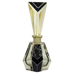 Retro Art Deco Cut Glass & Enamel Perfume Bottle, c1930