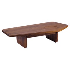 Organic Minimal Handcrafted Solid Wood Oak Coffee Table with Brass Inlay