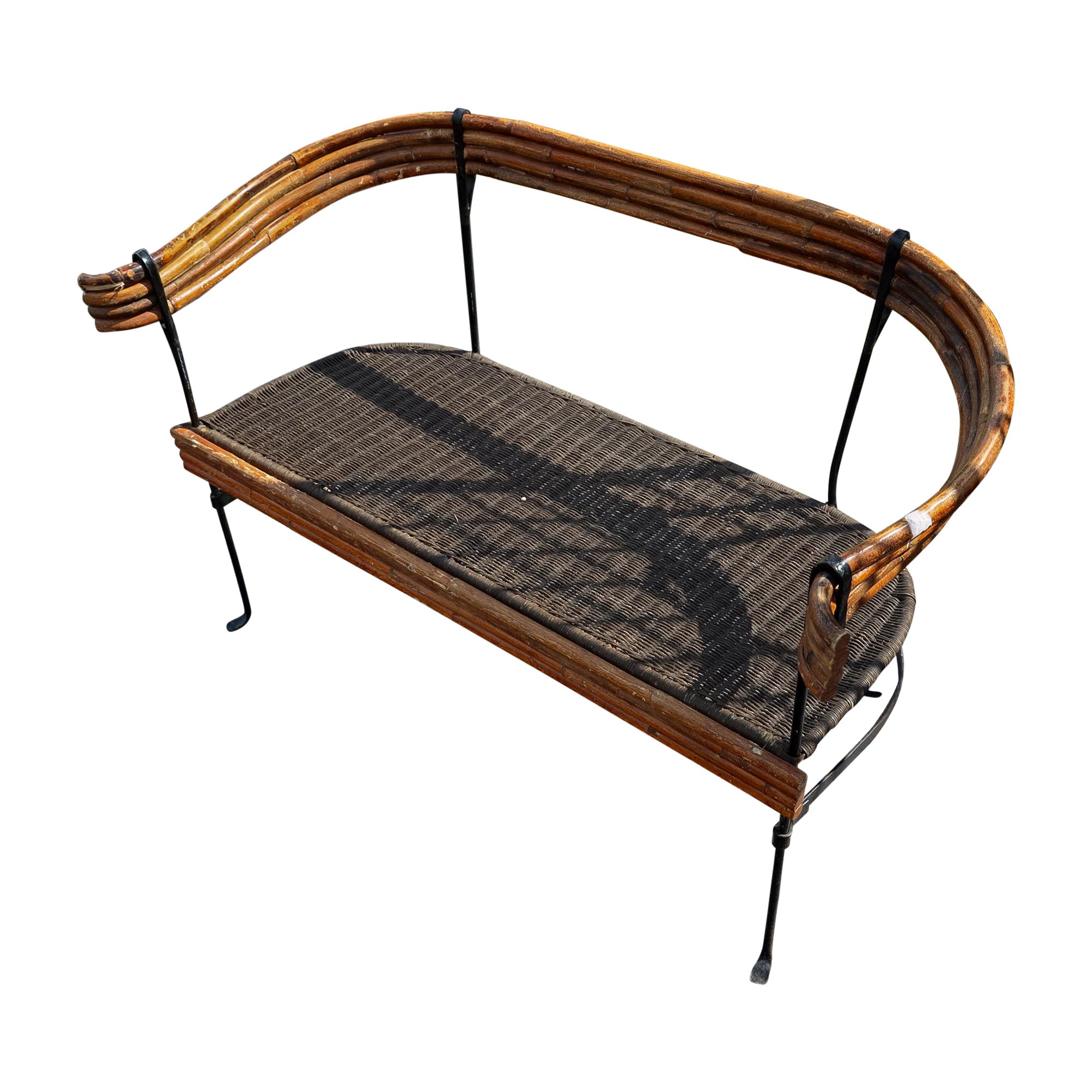 Bamboo Seating Group with two Armchairs, Wicker and Iron, Italy Mid-20th Century For Sale