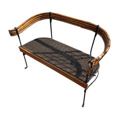 Retro Bamboo Seating Group with two Armchairs, Wicker and Iron, Italy Mid-20th Century