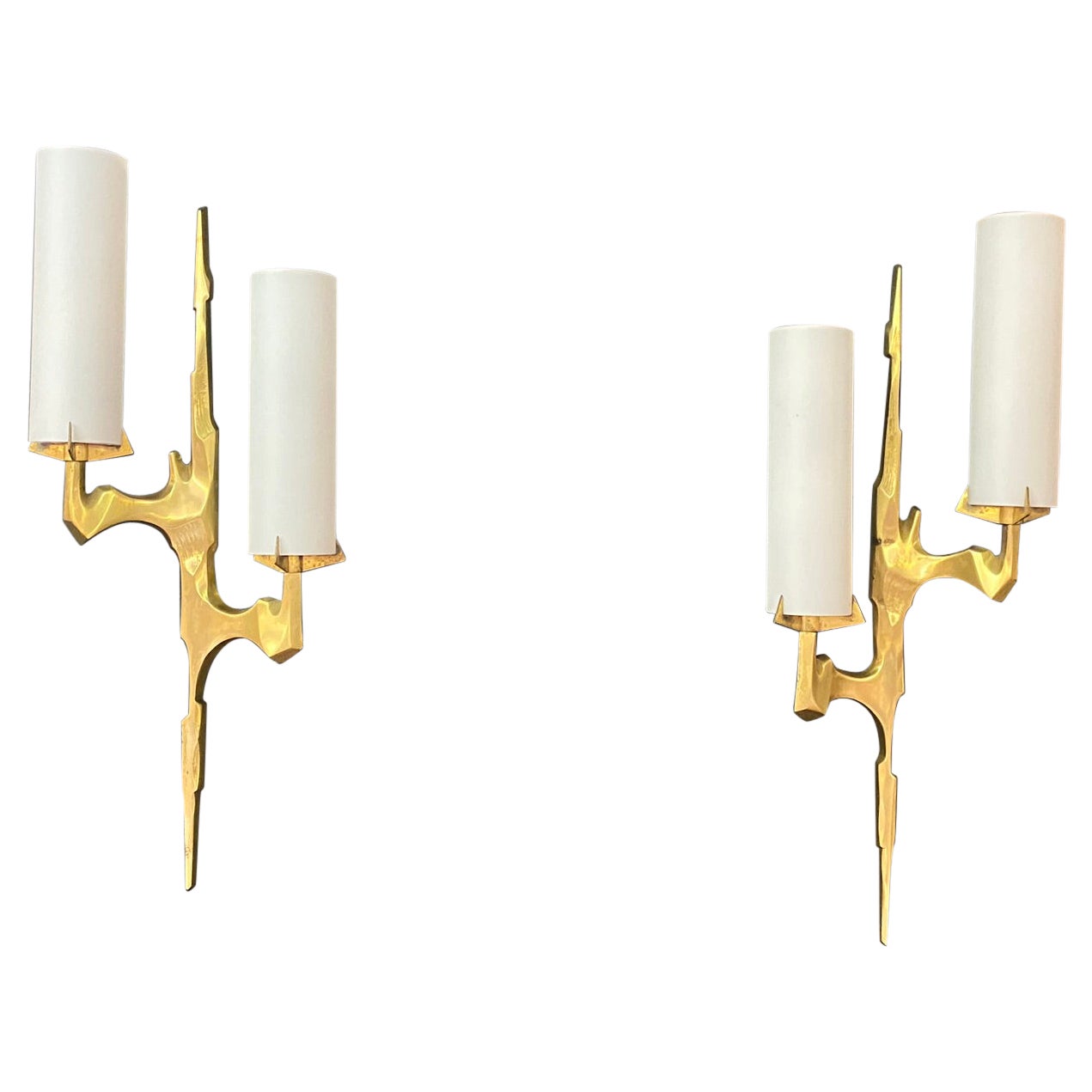 Arlus, Pair  of Sconces in Bronze and Opaline Glass, circa 1960