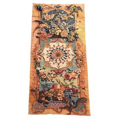 French Needlepoint Wall Tapestry / Runner W/ Squirrel / Bird / Floral Motif