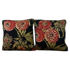 Jacquard Large Scale Floral Accent Pillows in Red, Black, and Green - a pair 