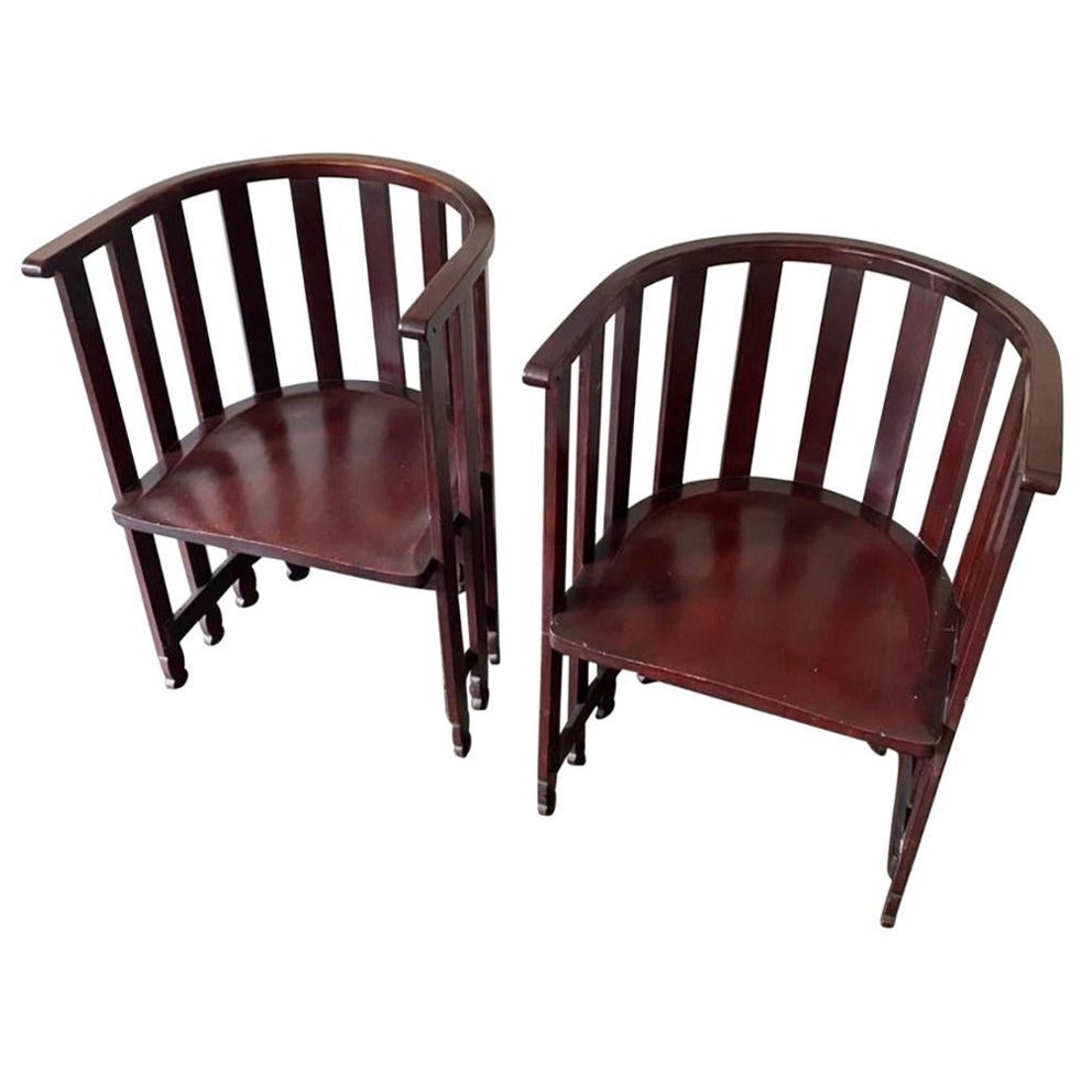 1905 Liberty & Co Mahogany Spindle Chairs - Set of 2 For Sale