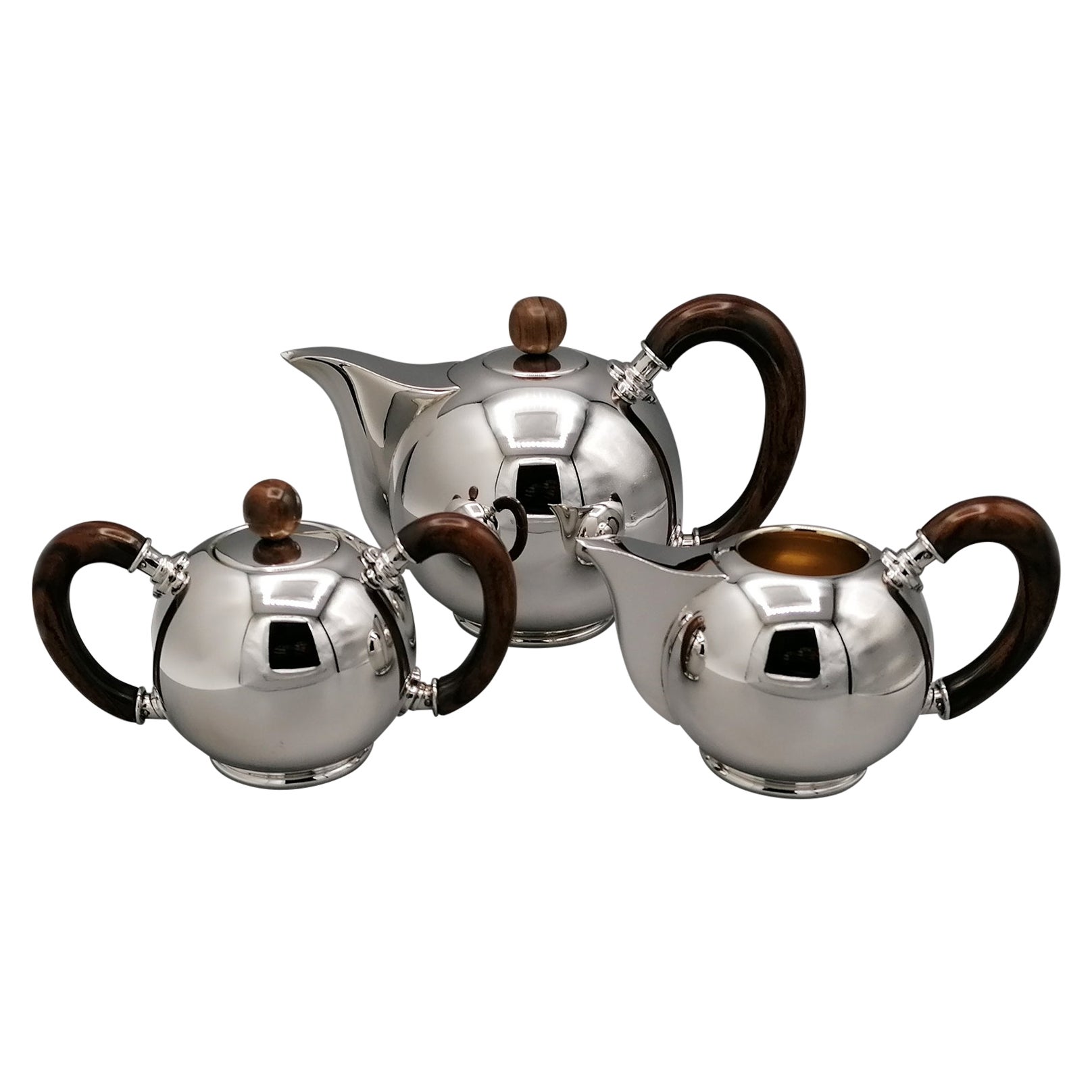 Italian Sterling Silver teaset minimalist and moder style For Sale