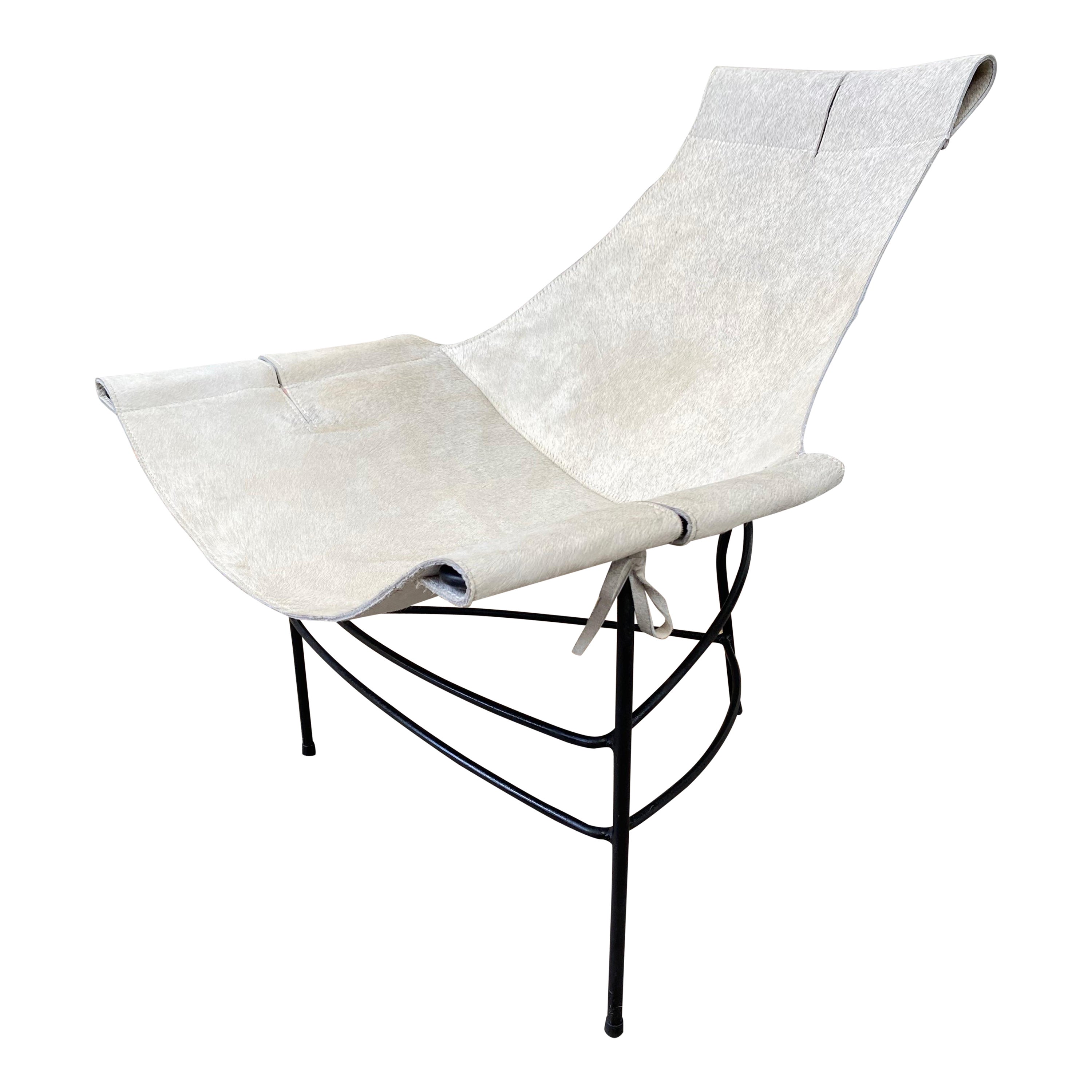 Jerry Johnson 1950’s Iron and Cowhide Lounge Chair For Sale