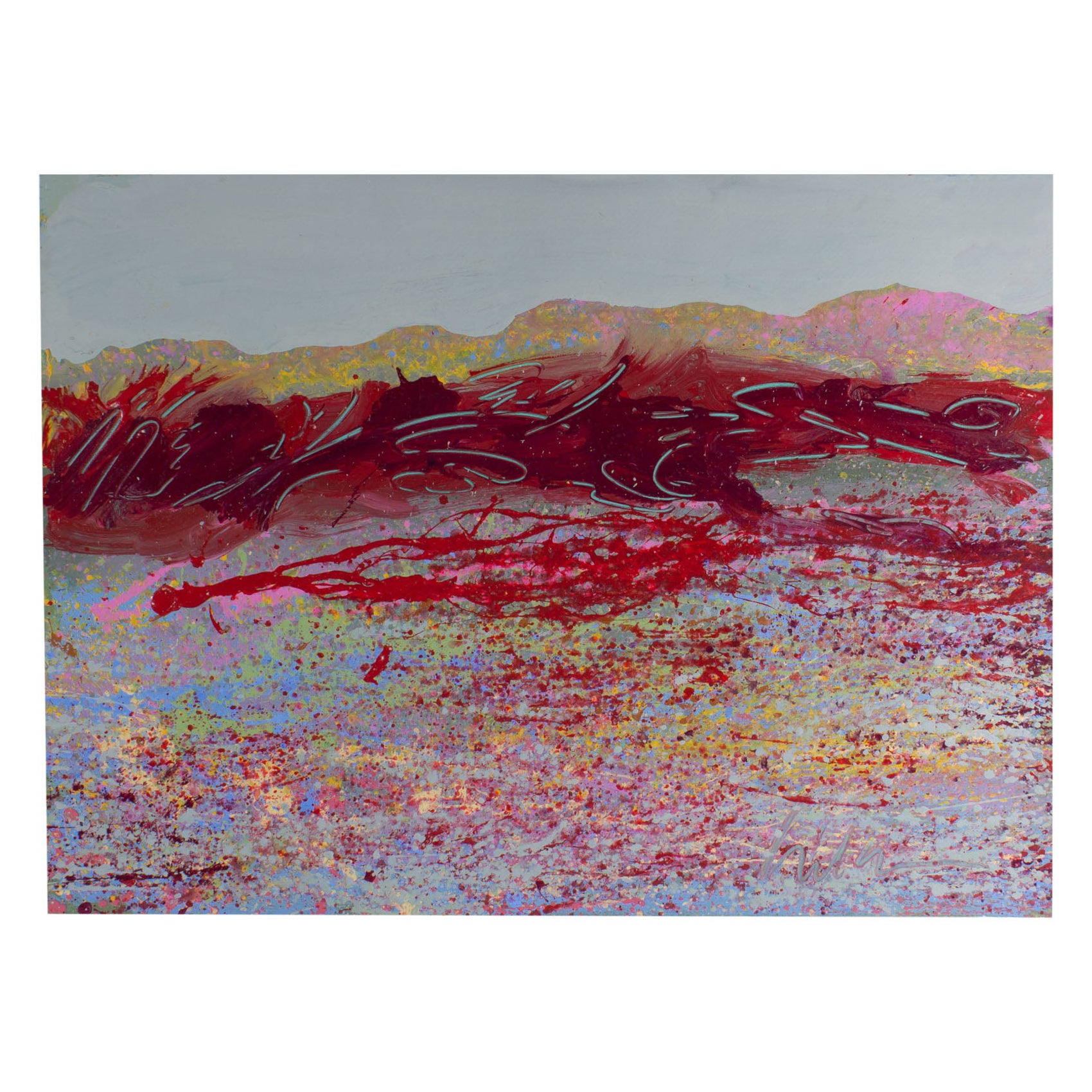 Harry Hilson 1980s Abstract Landscape Acrylic Painting on Paper For Sale