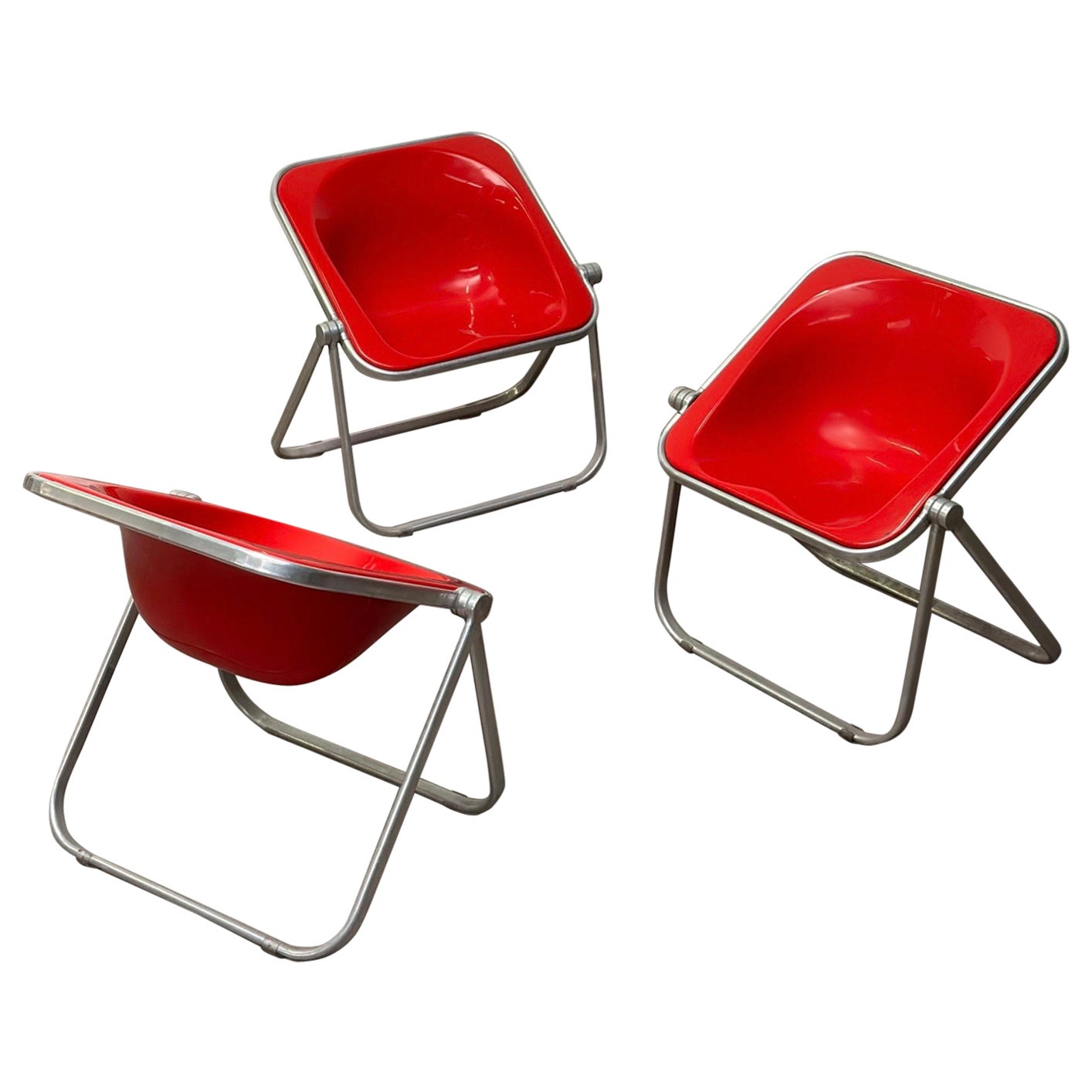  "Plona" Red Plastic Armchairs by Giancarlo Piretti for Anonima Castelli, 1969