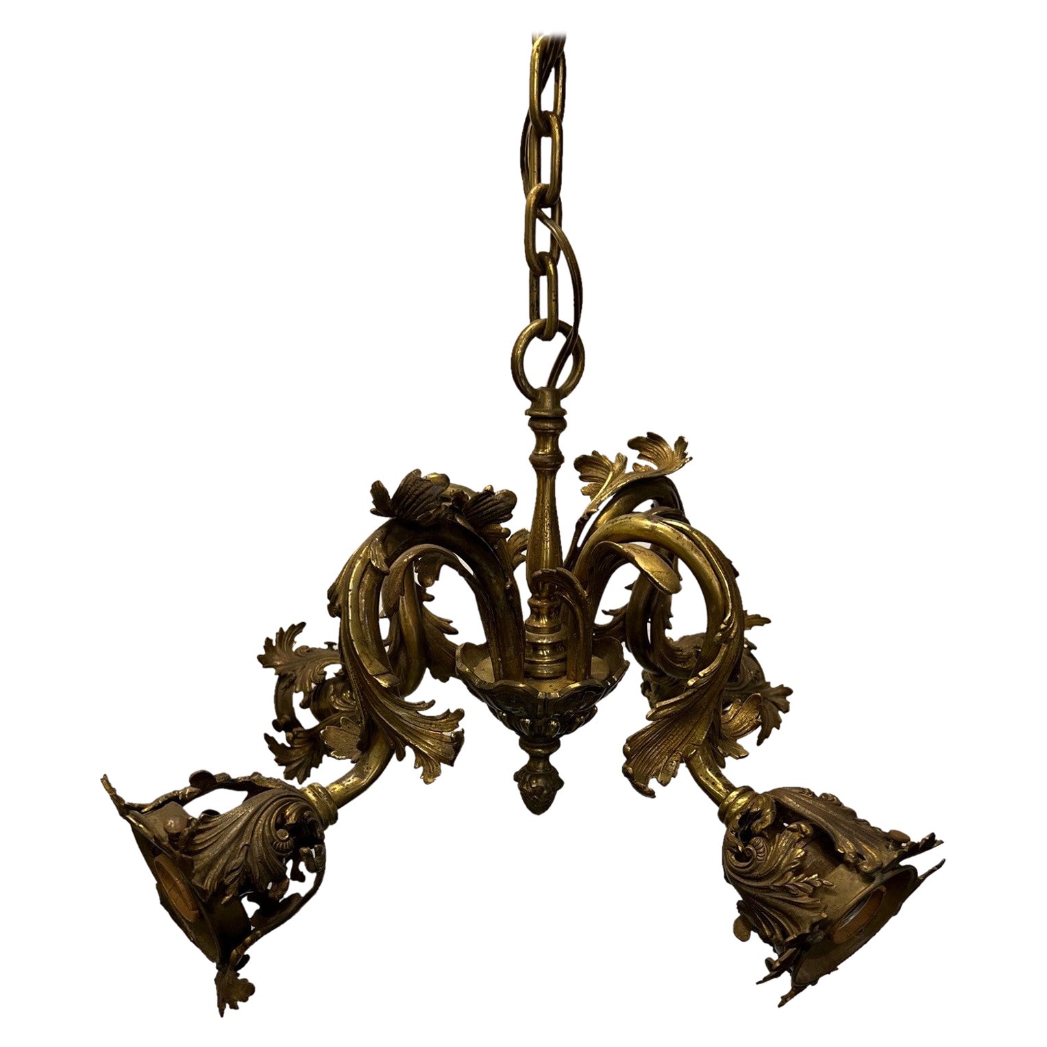 Araña Francesa de Bronce Estilo Luis XVI Cuatro Luces
