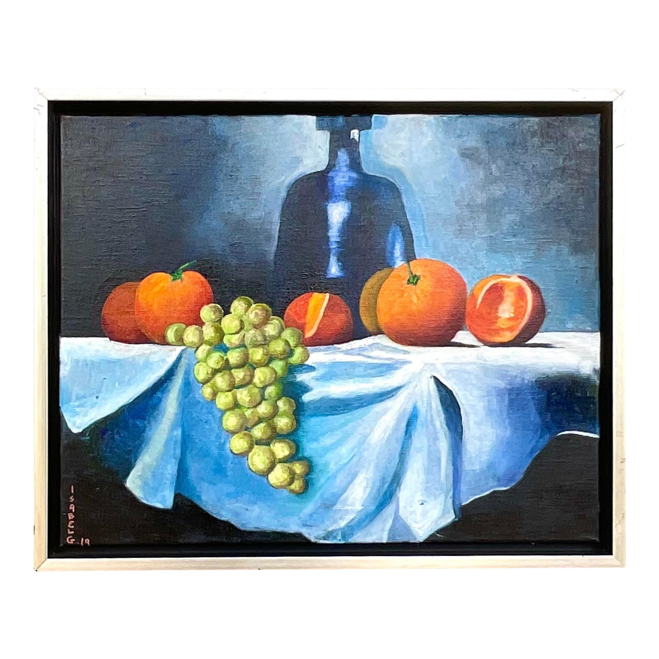 Vintage Boho Signed Original Oil Painting Still Life on Canvas For Sale