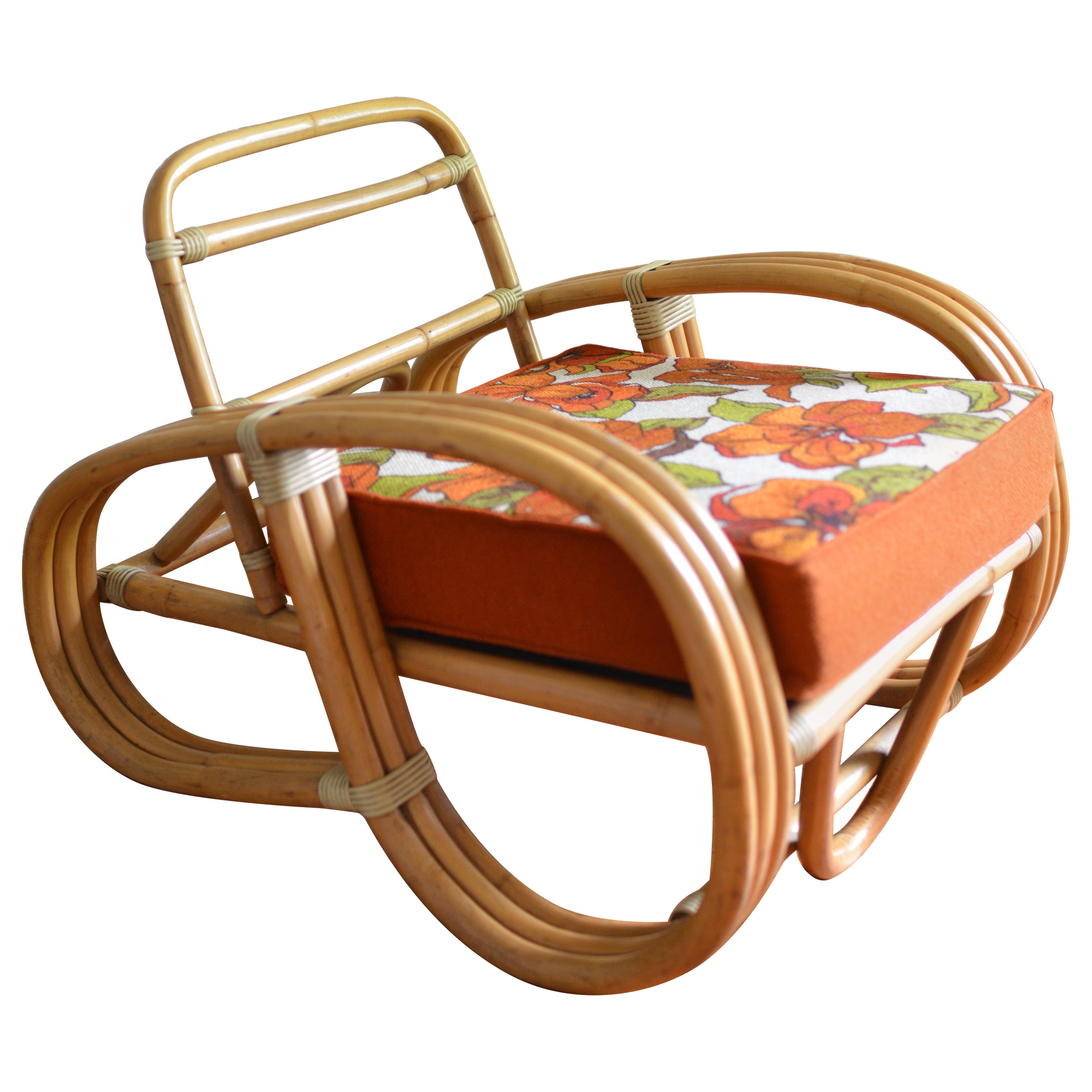 Paul Frankl-Style Rattan Bamboo Pretzel Lounge Chair