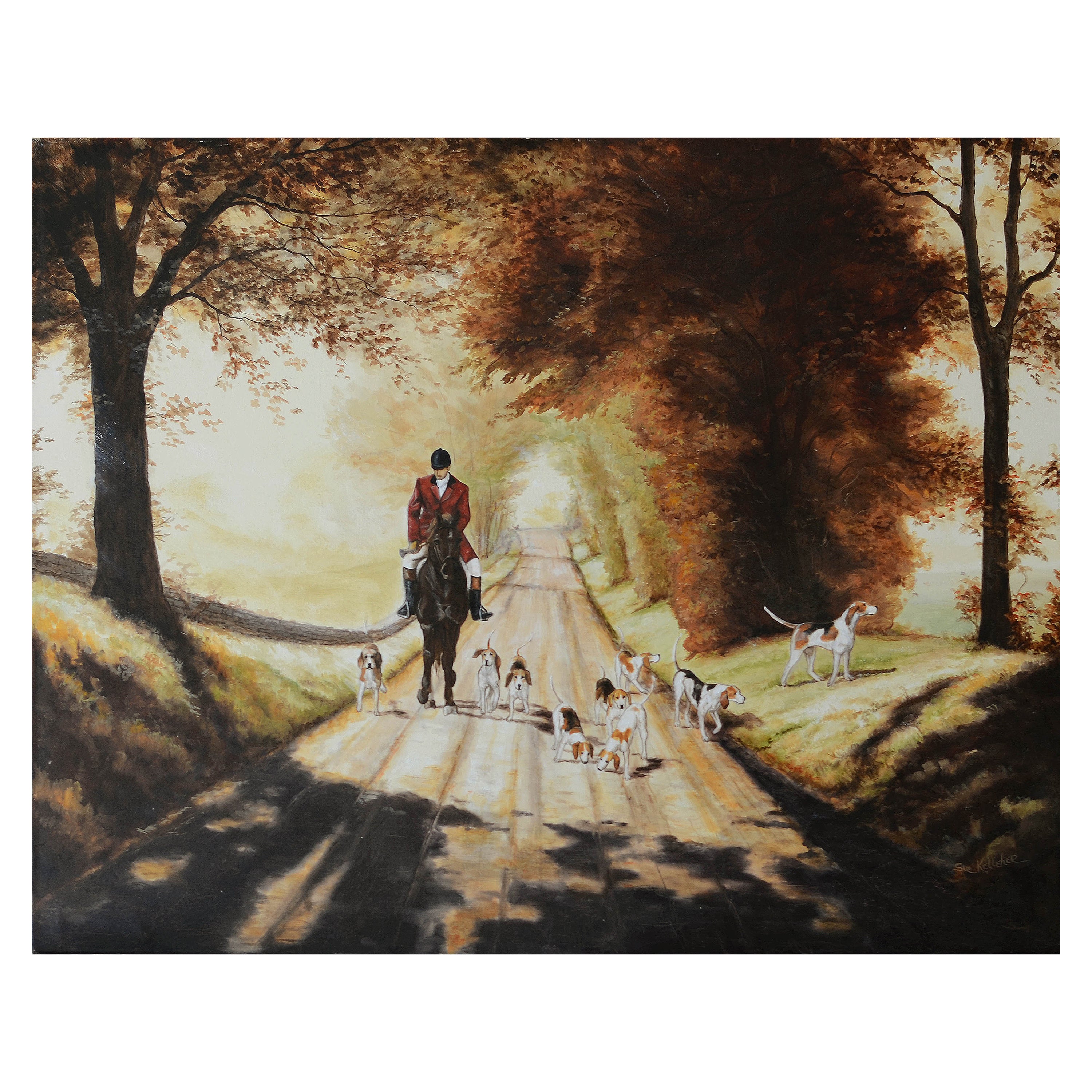 Original Equestrian Fox Hunting and Hounds oil painting by Sue Kelleher For Sale