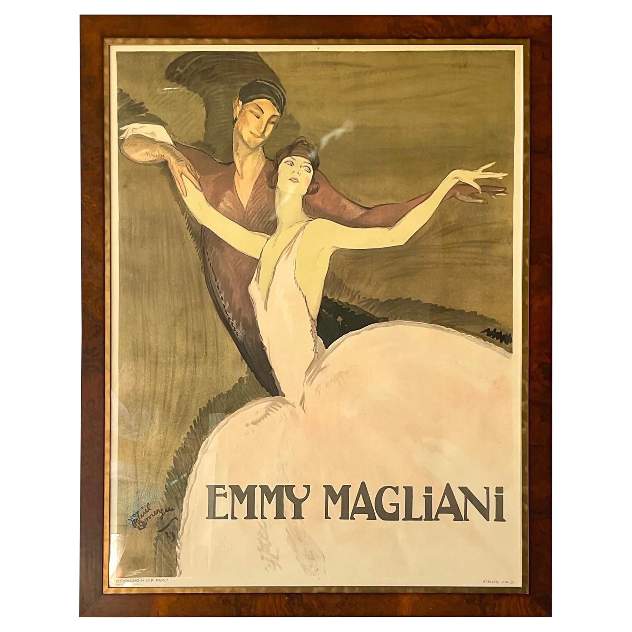 Vintage Boho Monumental French “Emmy Magliani” Ballet Advertisement Poster For Sale