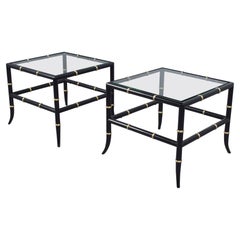 1960s Vintage End Tables with Glass Tops : Design/One Elegance restaurée en bambou