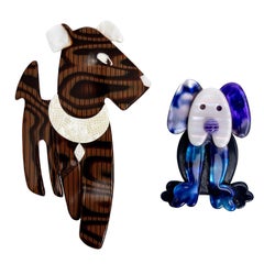Vintage Two Lea Stein Dog Pins