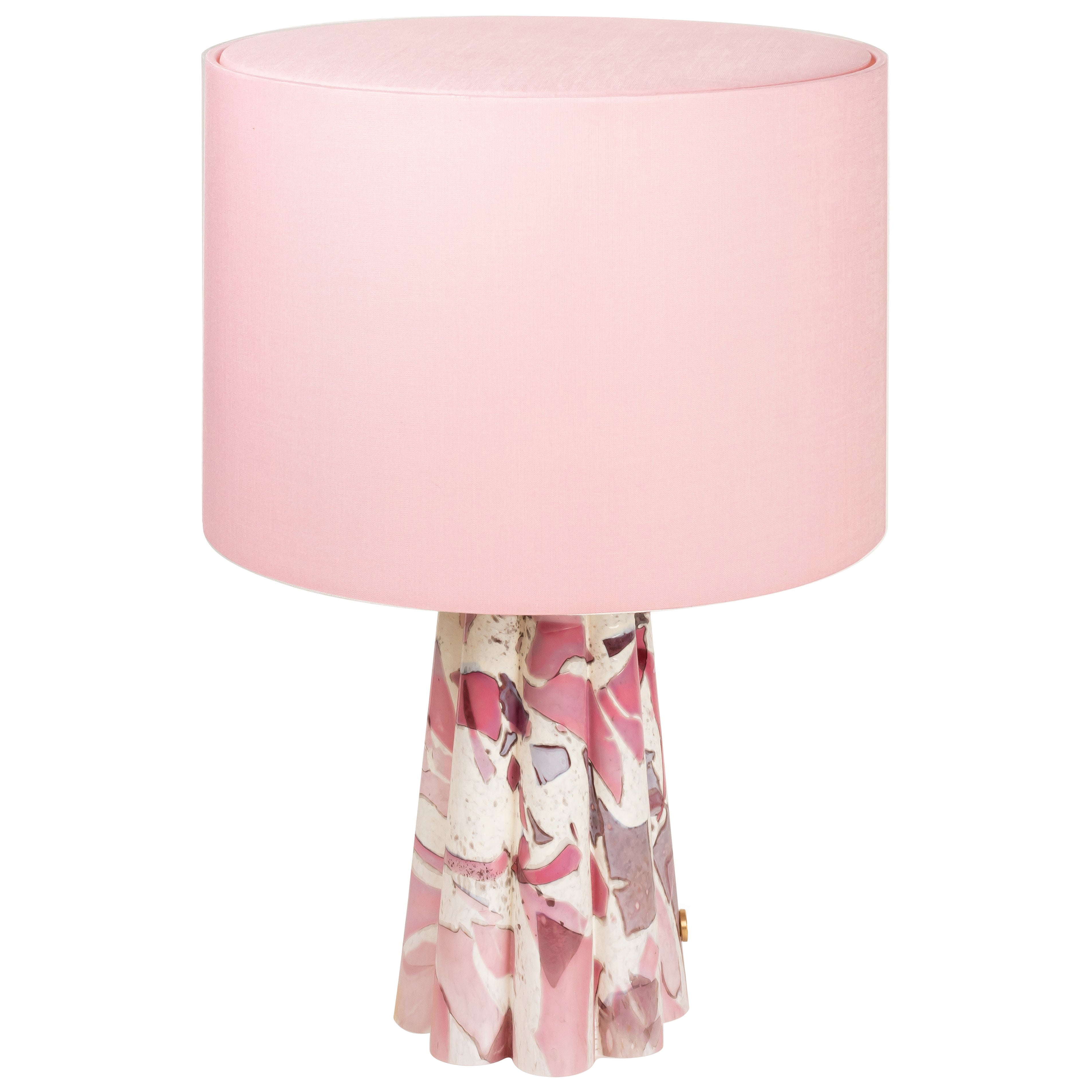 Murano Glass Pink Bucket Lamp with Cotton Lampshade by Stories of Italy For Sale