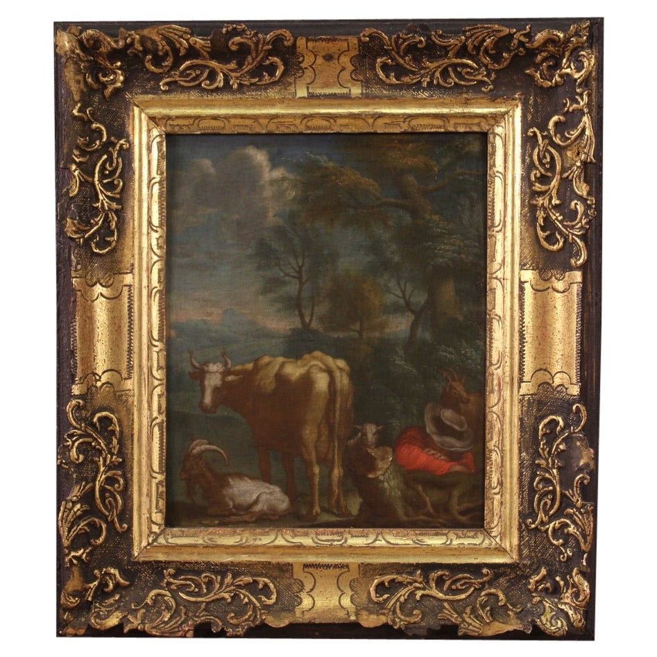 18th Century Oil On Panel Antique Flemish Landscape Painting, 1750 For Sale