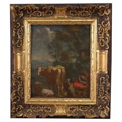 18th Century Oil On Panel Antique Flemish Landscape Painting, 1750