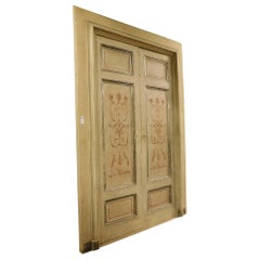 Hand painted lacquered double door, silver mouldings and original frame, Italy