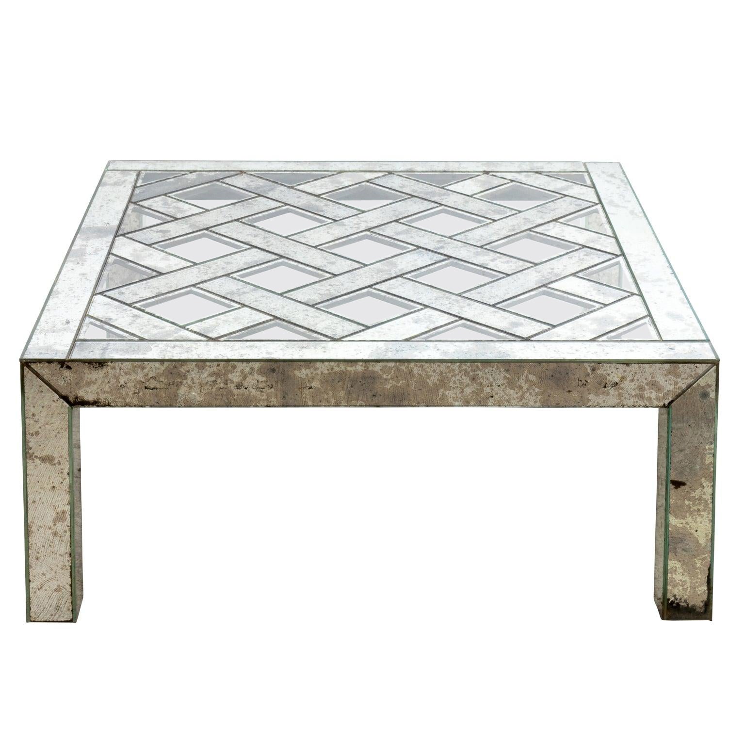 Hollywood Regency Mirrored Glass Coffee Table For Sale