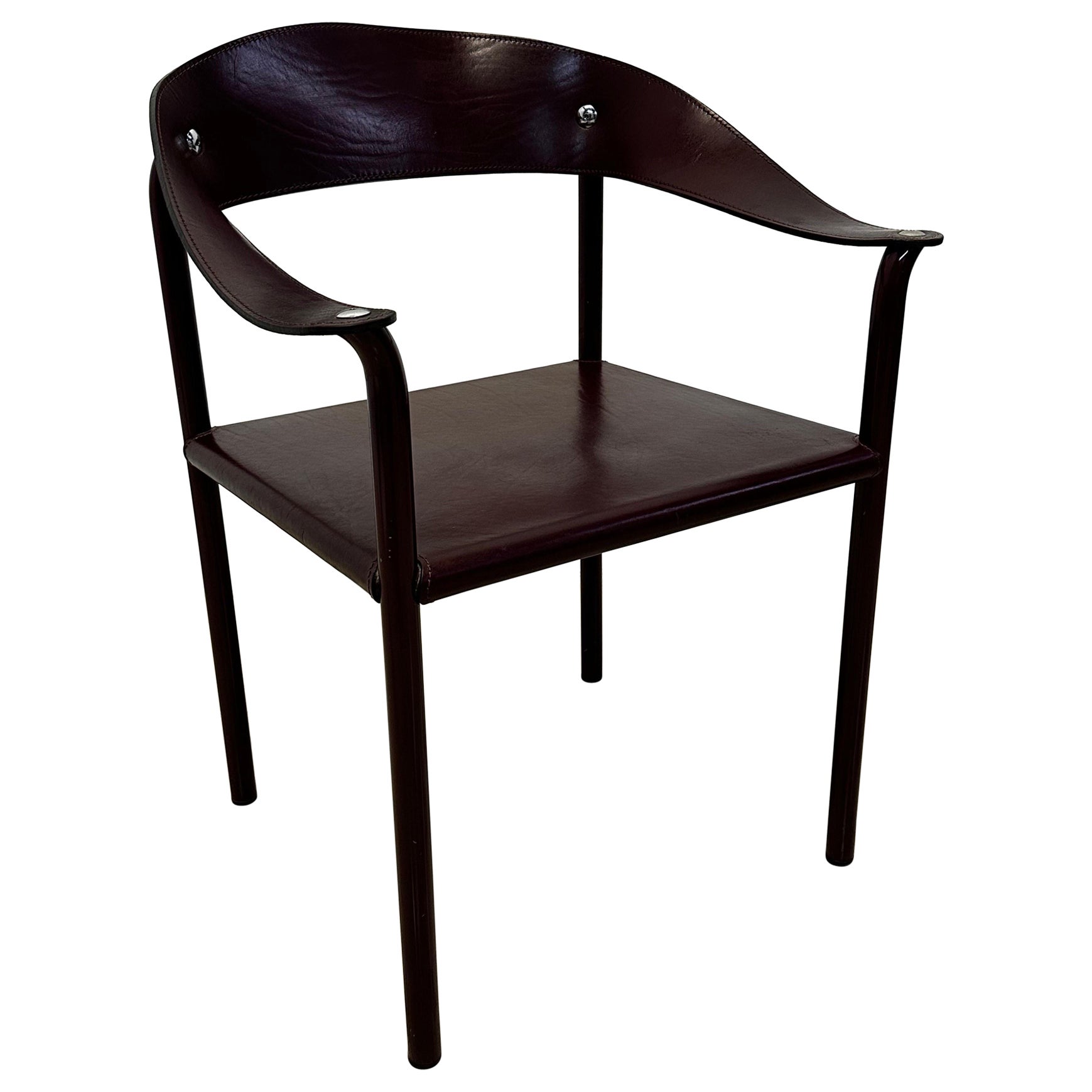 Artelano Postmodern Maroon Leather Dining Side Chair, 1980s For Sale