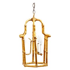 Gilded faux bamboo hanging light fixture