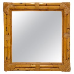 Large Vintage Square Bamboo And Rattan Mirror