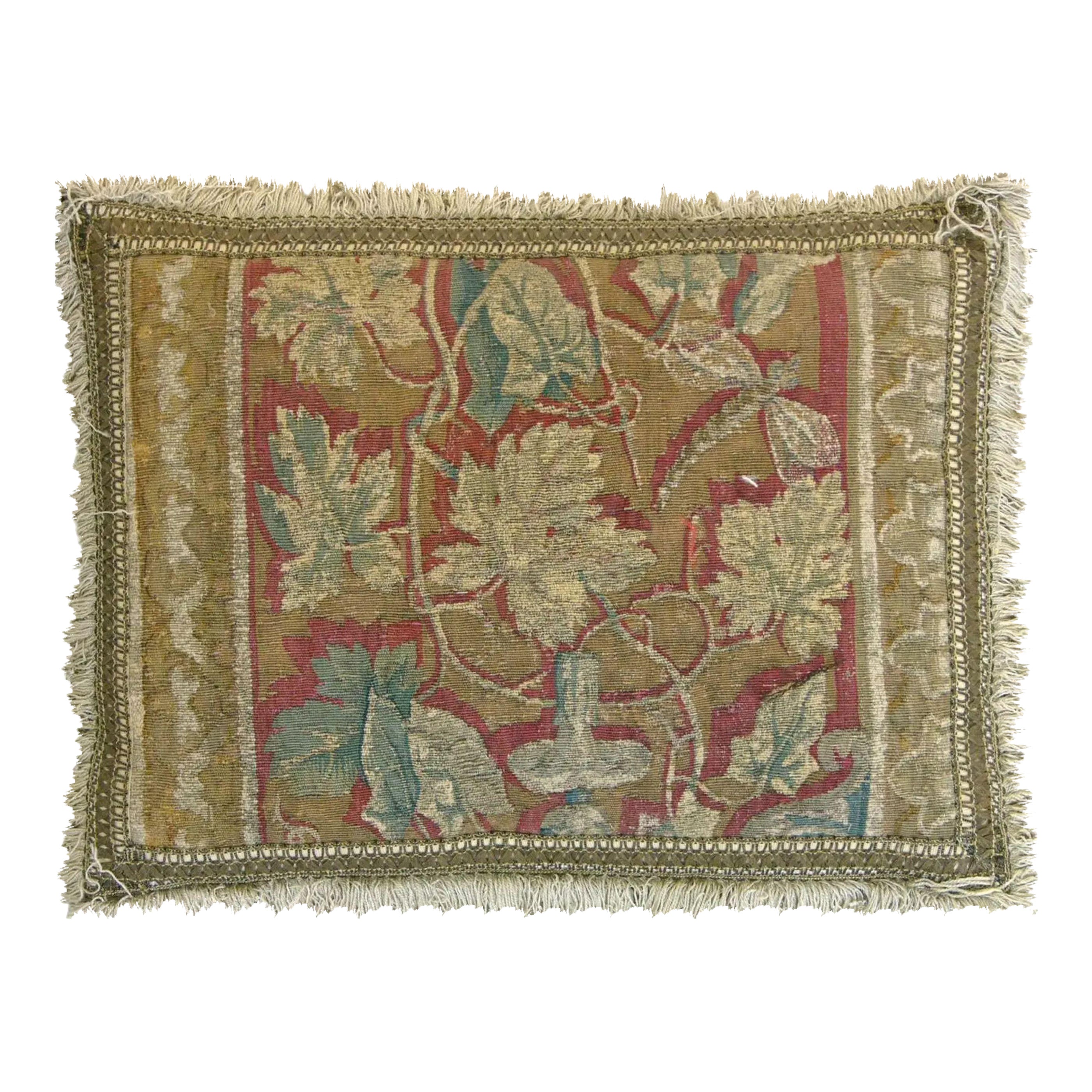 Antique 17th Century Brussels Tapestry Pillow - 20'' X 16'' For Sale