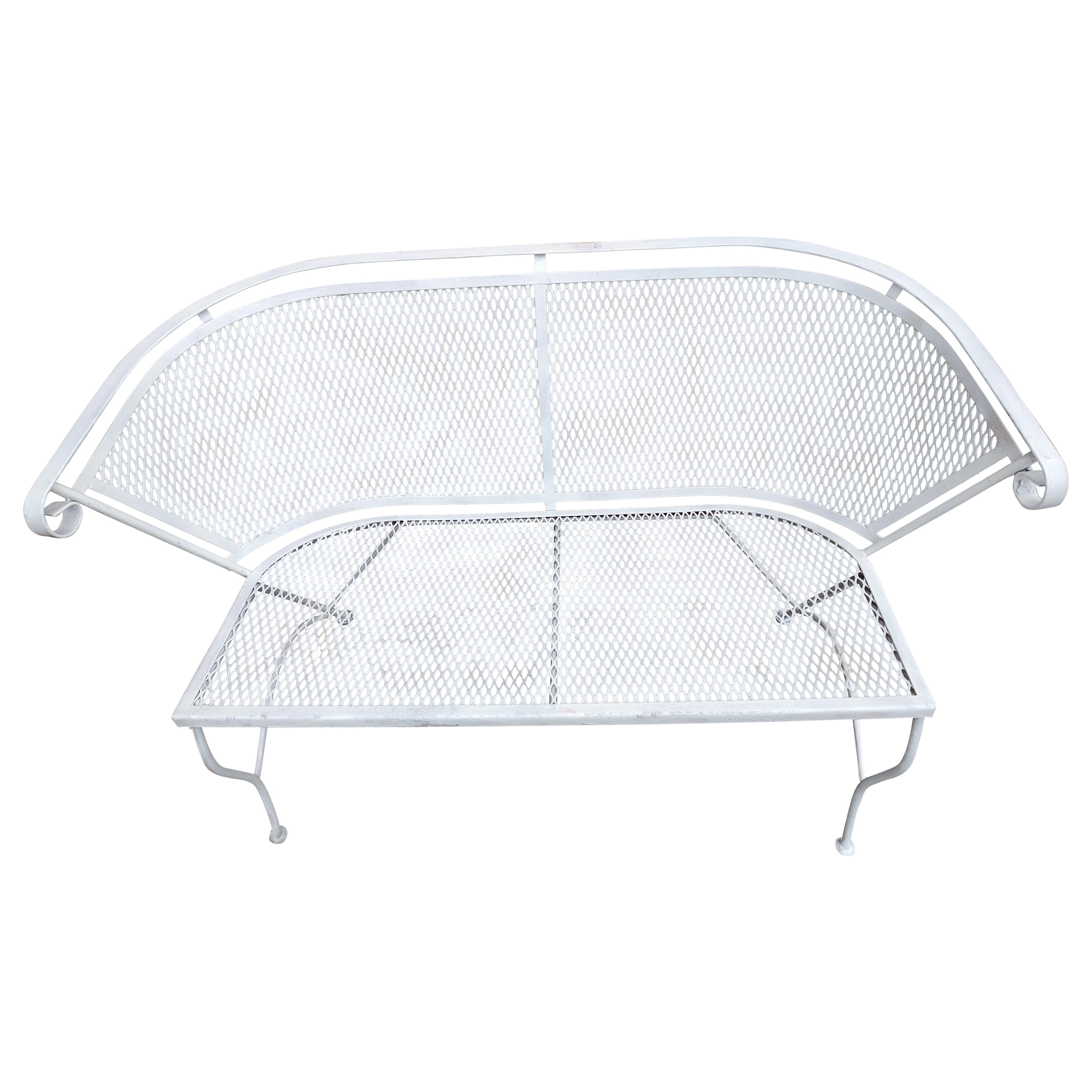 Mid Century Modern Iron Mesh Garden Bench attributed to Russell Woodard C1960 For Sale 1