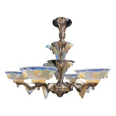  Opalescent Icicle Art Deco Chandelier In the Manner of Petitot & Ezan