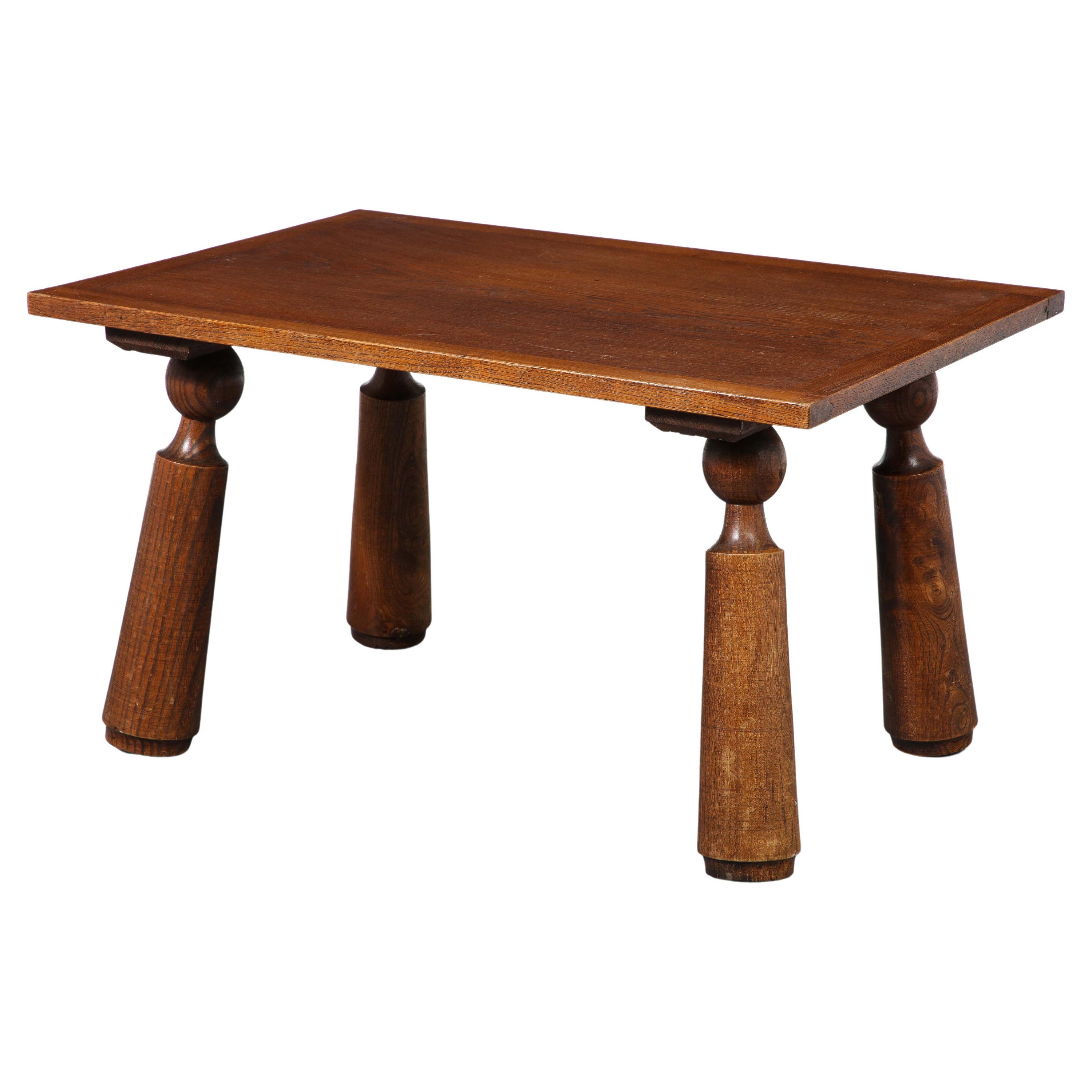 Oak Coffee Table With Turned Legs, in the Manner of Charles Dudouyt, France For Sale