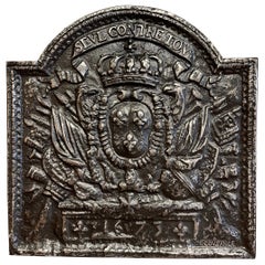 Plaque de cheminée en fer poli du début du 20e siècle avec « Armoiries royales de la France »