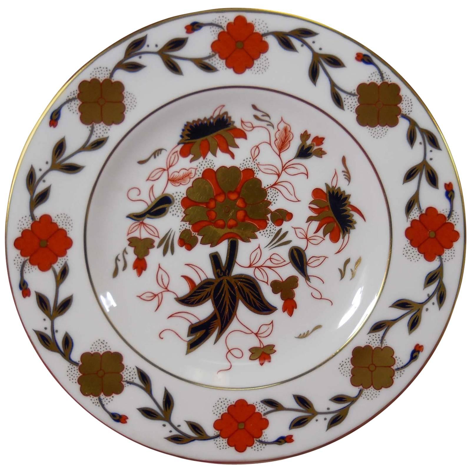 Royal Crown Derby Porcelain Asian Rose Pattern Salad Plate Hand-Painted For Sale