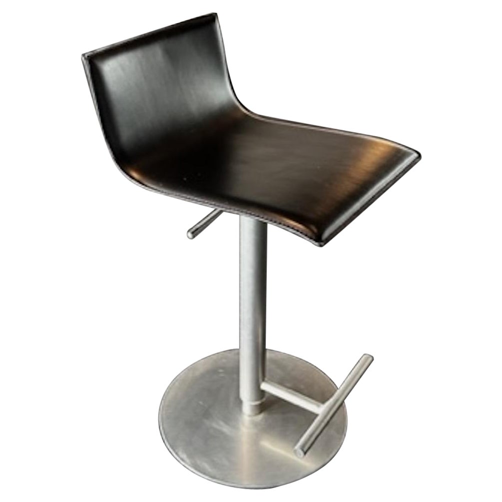 LaPalma Swivel Adjustable Black Leather Stool IN STOCK For Sale