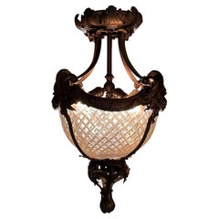Antique French Bronze and Crystal Art Nouveau Lantern circa 1890-1910